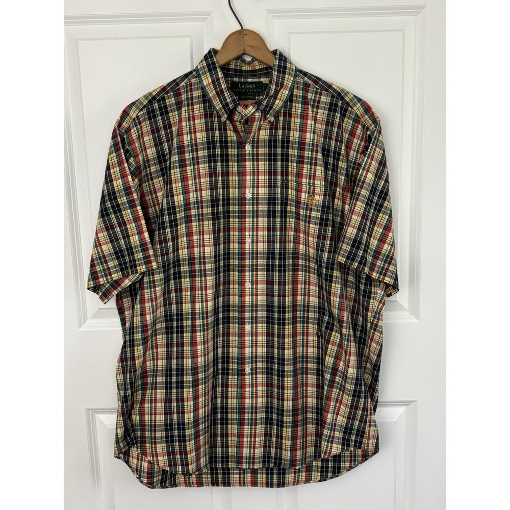 Lauren Ralph Lauren mens plaid button down shirt‎ Short Sleeve Cotton 0583